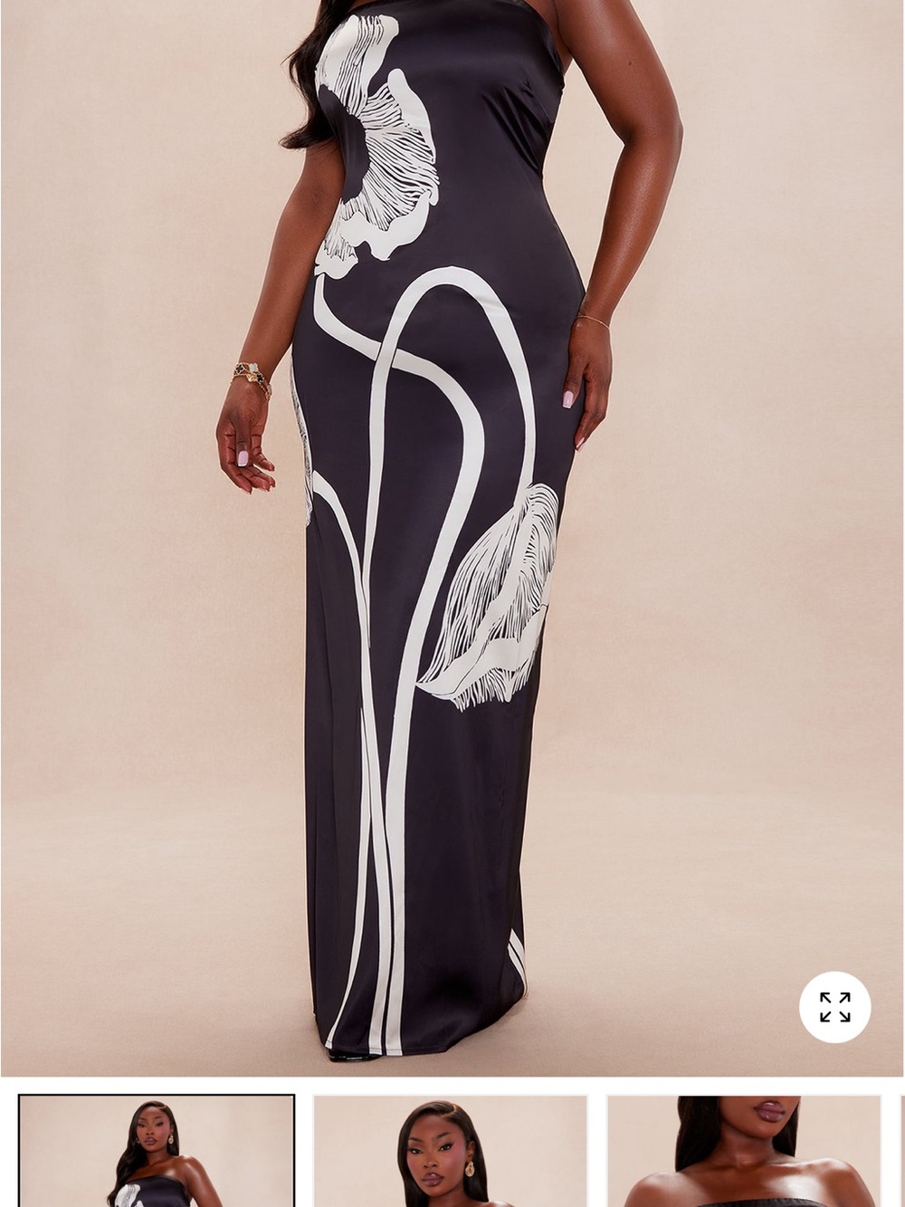 Fashion Nova Black Maxi Dress with White Floral Print